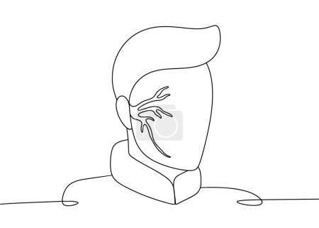 Trigeminal nerve on a man's face. Trigeminal neuralgia. National Trigeminal Neuralgia Awareness Day. One line drawing for different uses. Vector illustration.