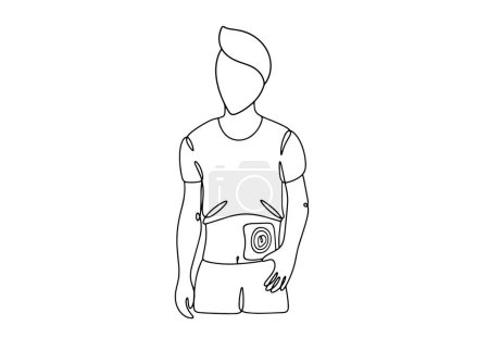Illustration for A man with a stoma. Ostomy patient. Ostomy Awareness Day. One line drawing for different uses. Vector illustration. - Royalty Free Image