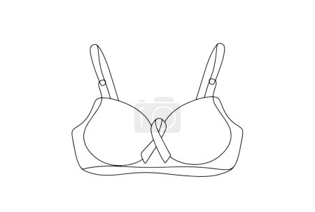 Illustration for Women's bra with anti-cancer ribbon. Women Health. International Day Against Breast Cancer. One line drawing for different uses. Vector illustration. - Royalty Free Image