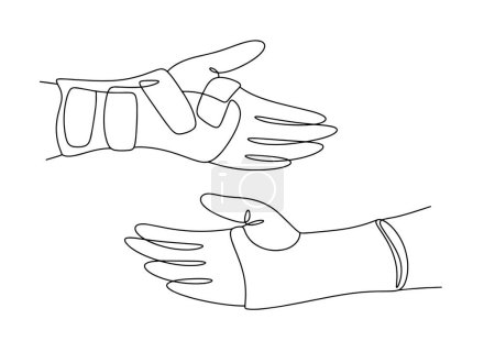 Illustration for Wrist splint. Method for treating injuries. World Trauma Day. One line drawing for different uses. Vector illustration. - Royalty Free Image