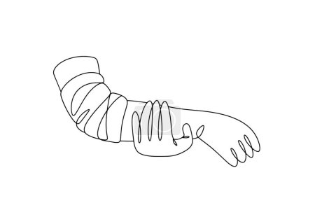 Illustration for Plastered hand. Plaster on a broken arm. World Trauma Day. One line drawing for different uses. Vector illustration. - Royalty Free Image