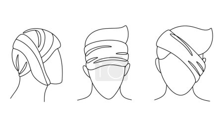 Illustration for The man suffered a head injury. Bandaged head. Concussion. World Trauma Day. One line drawing for different uses. Vector illustration. - Royalty Free Image