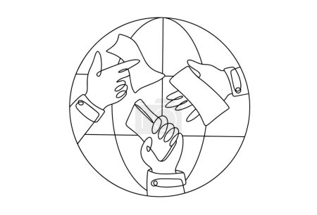 Illustration for People invest money together. The hand holds money. International Credit Union Day. One line drawing for different uses. Vector illustration. - Royalty Free Image