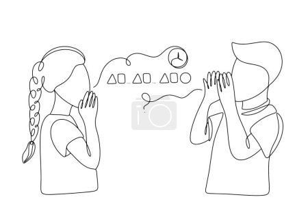 Illustration for A boy and a girl stutter. Tolerant attitude towards children with speech disorders. International Stuttering Awareness Day. One line drawing for different uses. Vector illustration. - Royalty Free Image