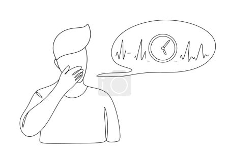 Illustration for The man is embarrassed by his own stuttering. Acceptance of people with special needs. International Stuttering Awareness Day. One line drawing for different uses. Vector illustration. - Royalty Free Image