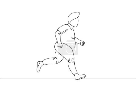 Téléchargez les illustrations : Un homme qui fait du jogging. Activité physique pour perdre du poids. Journée internationale de l'obésité. Un dessin de ligne pour différentes utilisations. Illustration vectorielle. - en licence libre de droit