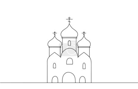 Ilustración de Iglesia ortodoxa con tres cúpulas. Símbolo del cristianismo y la fe. Dibujo de una línea para diferentes usos. Ilustración vectorial. - Imagen libre de derechos