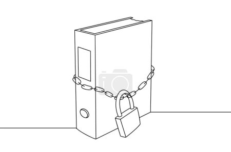 Illustration for A padlock hangs on a folder with documents. Symbol of reliable information protection. Data Protection Day. One line drawing for different uses. Vector illustration. - Royalty Free Image