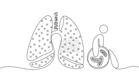 Illustration for Assignment of disability due to tuberculosis. Support for patients in need of specific treatment. International Day of Disabled Persons. One line drawing for different uses. Vector illustration. - Royalty Free Image