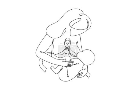 Illustration for Infection with AIDS through breastfeeding. Transmission of the disease from mother to child. World AIDS Day. One line drawing for different uses. Vector illustration. - Royalty Free Image