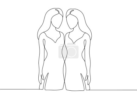 Téléchargez les illustrations : Les femmes adultes sont jumelles. Twins Days. Un dessin de ligne pour différentes utilisations. Illustration vectorielle. - en licence libre de droit