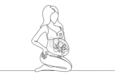 Illustration for The woman is bearing two children. Pregnancy. Twins. Twins Days. One line drawing for different uses. Vector illustration. - Royalty Free Image