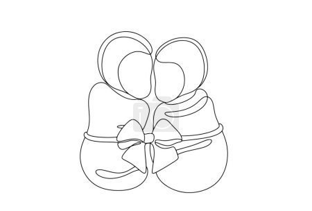 Illustration for A pair of newborn twins. Twins Days. One line drawing for different uses. Vector illustration. - Royalty Free Image