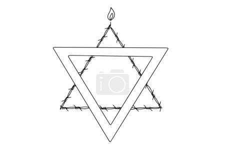 Illustration for Star of David with barbed wire and flames of fire at the top. International Holocaust Remembrance Day. Vector illustration. Images produced without the use of any form of AI software at any stage. - Royalty Free Image