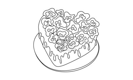Herzförmige Torte, die mit Rosen dekoriert ist. Valentinstag. Vektorillustration. Bilder, die in jeder Phase ohne den Einsatz von KI-Software erstellt werden. 