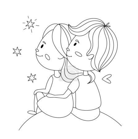 Illustration for A couple in love looks at the stars. Valentine's Day. Vector illustration. Images produced without the use of any form of AI software at any stage. - Royalty Free Image