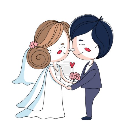 Les jeunes mariés se tenant la main. Une cérémonie de mariage. Mariée et marié. Serment d'amour. Jour du mariage. Illustration vectorielle couleur. Images produites sans l'utilisation d'une quelconque forme de logiciel d'IA à tout moment. 