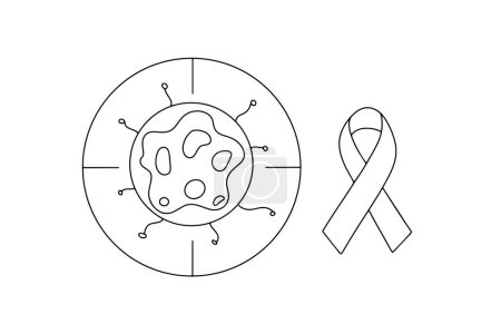 Illustration for Cancer cell inside the scope. Treatment of cancer. Ribbon against cancer. Medical illustration with line. Images produced without the use of any form of AI software at any stage. - Royalty Free Image