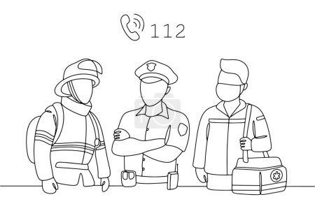 Ilustración de Número de teléfono de una sola línea directa para llamar a los servicios de emergencia: policía, bomberos o ambulancia. Día europeo 112. Imágenes producidas sin el uso de ningún tipo de software de IA en cualquier etapa. - Imagen libre de derechos