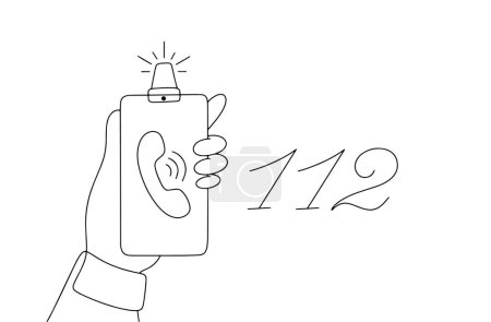 Illustration for Mobile phone with flashing light. A person calls the hotline 112. Emergency help. European 112 Day. Images produced without the use of any form of AI software at any stage. - Royalty Free Image