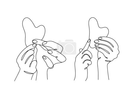 Illustration for Hands holding a gua sha board. Demonstration of the structure of the massager and its purpose. Massage procedure for rejuvenation and face lifting. Images produced without the use of any form of AI. - Royalty Free Image