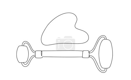 Illustration for Two popular massagers for self-massage of the face. Gua sha board and roller for face. Tool is used to scrape people's skin. Images produced without the use of any form of AI software at any stage. - Royalty Free Image