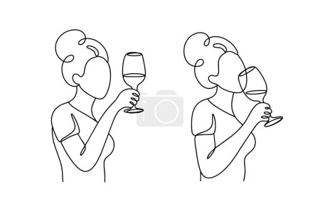Illustration for A woman tastes the color, taste and smell of wine. Profession taster. Wine quality assessment. Images produced without the use of any form of AI software at any stage. - Royalty Free Image
