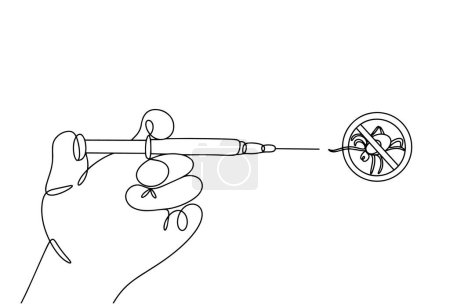 Téléchargez les illustrations : Une main tient une seringue avec un vaccin contre l'encéphalite. Prévenir la maladie par la vaccination. Pas d'encéphalite. Images produites sans l'utilisation d'une quelconque forme de logiciel d'IA à tout moment. - en licence libre de droit