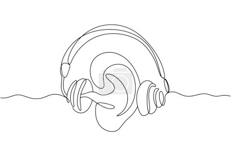  Ear inside audiometer headphones. Hearing diagnostic symbol. An instrument used to measure hearing ability. Images produced without the use of any form of AI software at any stage. 