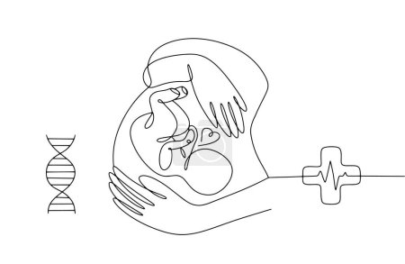 Ilustración de Embarazo saludable. Un enfoque consciente de la salud de una mujer embarazada para el nacimiento de un niño sano. Vector. Imágenes producidas sin el uso de ningún tipo de software de IA en cualquier etapa. - Imagen libre de derechos