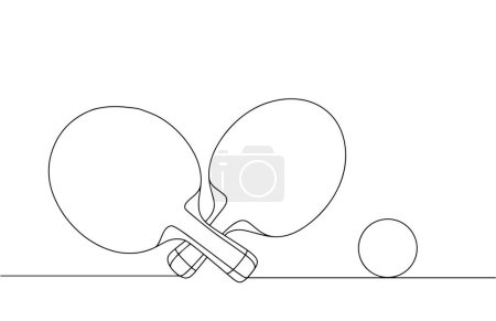 Illustration for Ping pong rackets and ball nearby. Tools for playing table tennis. Line illustration for different uses. Images produced without the use of any form of AI software at any stage. - Royalty Free Image
