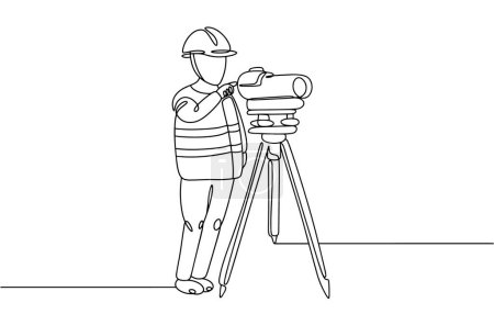 Illustration for A surveyor uses a level to determine the difference in height between points on the ground. The Day of the European Surveyor and Geoinformation. Images produced without the use of any form of AI. - Royalty Free Image