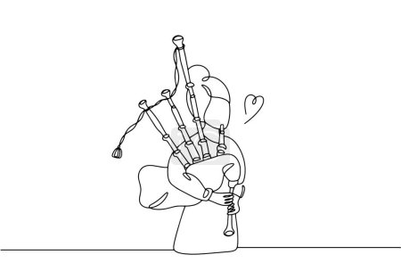 Illustration for A woman plays the bagpipes. The main national instrument in Scotland. An unusual musical instrument. Vector illustration. Images produced without the use of any form of AI software at any stage. - Royalty Free Image