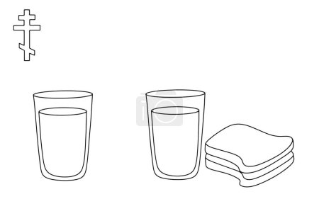 Días estrictos de Cuaresma, cuando solo se permite el agua o el pan y el agua en los alimentos. Ilustración vectorial. Imágenes producidas sin el uso de ningún tipo de software de IA en cualquier etapa. 