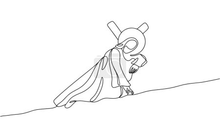Illustration for Jesus Christ carries the cross to the mountain. Biblical story. A heavy burden. Vector illustration. Images produced without the use of any form of AI software at any stage. - Royalty Free Image