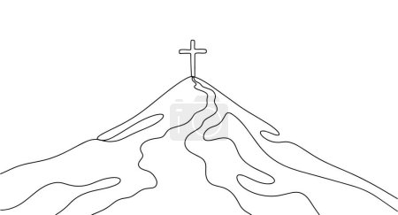 Ilustración de ¿Monte Gólgota? con una cruz en la parte superior. El lugar donde Jesucristo fue crucificado. Ilustración vectorial. Imágenes producidas sin el uso de ningún tipo de software de IA en cualquier etapa. - Imagen libre de derechos