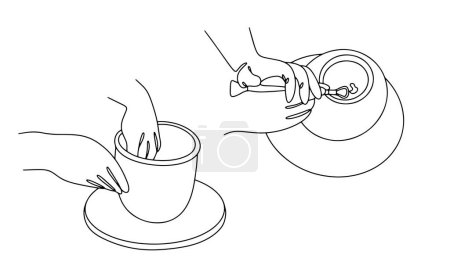 Téléchargez les illustrations : Un potier fait un pot à partir d'argile et façonne le fond à l'aide d'un outil. Production de poterie. Journée internationale de l'artisanat. Vecteur. Images produites sans l'utilisation d'une quelconque forme de logiciel d'IA à tout moment. - en licence libre de droit