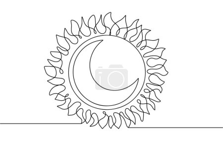 The moon is inside the sun. Equinox symbol. Line illustration for different uses. Vector illustration. Images produced without the use of any form of AI software at any stage. 