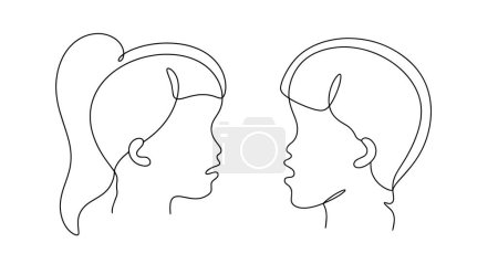 Illustration for Silhouette of a girl and a boy with Down syndrome. Genetic disease. Tolerance and support. Vector illustration. Images produced without the use of any form of AI software at any stage. - Royalty Free Image