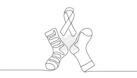 Verschiedene Socken und Schleifen. Symbol der Unterstützung für Menschen mit Down-Syndrom. Welttag des Down-Syndroms. Vektorillustration. Bilder, die in jeder Phase ohne den Einsatz von KI-Software erstellt werden. 
