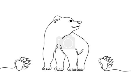 Téléchargez les illustrations : Un ours et ses empreintes de pattes. Grand animal prédateur. Journée mondiale de l'ours. Illustration vectorielle. Images produites sans l'utilisation d'une quelconque forme de logiciel d'IA à tout moment. - en licence libre de droit