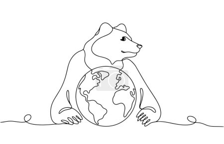 Téléchargez les illustrations : Un gros ours étreint la planète avec ses pattes. Journée mondiale de l'ours. Dessin vectoriel. Images produites sans l'utilisation d'une quelconque forme de logiciel d'IA à tout moment. - en licence libre de droit