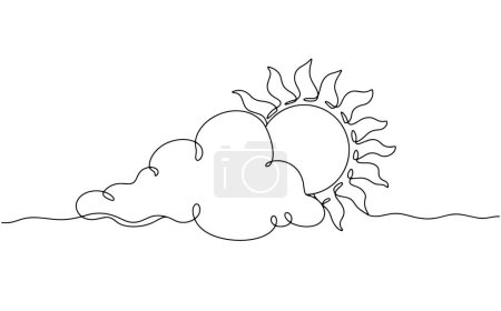 Weather icon. The sun hidden behind the clouds. Partly cloudy symbol. A natural phenomenon. Vector illustration. Images produced without the use of any form of AI software at any stage. 