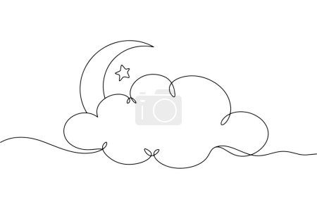 The moon hid behind a cloud. Night clouds. Weather symbol. Weather forecast. Vector illustration. Images produced without the use of any form of AI software at any stage. 