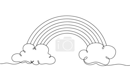 Rainbow with clouds. Optical phenomenon in the atmosphere after rain. A natural phenomenon. Weather icon. Vector illustration. Images produced without the use of any form of AI software at any stage. 