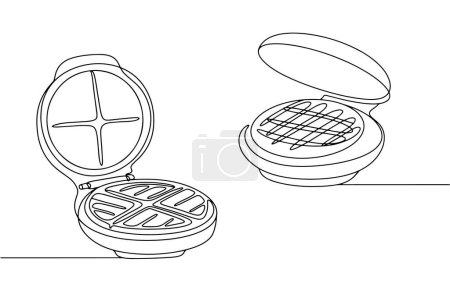 The waffle iron bakes waffles. Thin dry cookies with an imprint on the surface. International Waffle Day. Vector illustration. Images produced without the use of any form of AI software at any stage. 