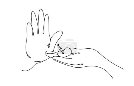 Hand shows stop gesture to terminate pregnancy. Refusal to have an abortion. Saving the life of a child. Vector illustration. Images produced without the use of any form of AI software at any stage. 