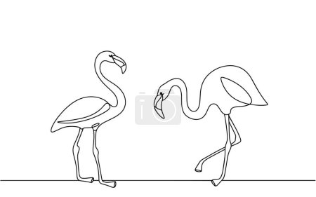 A pair of flamingos are standing nearby. A tall and thin bird with a long neck and legs. Vector illustration. Images produced without the use of any form of AI software at any stage. 