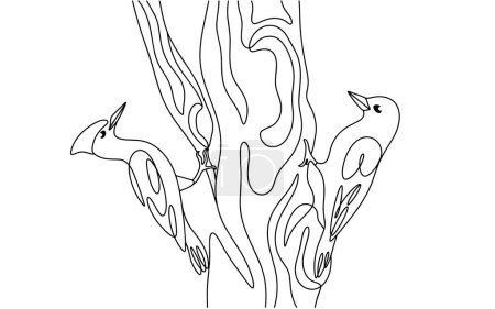 Ilustración de Pájaro carpintero británico y pájaro carpintero imperial sentado en un árbol. Las aves cincelan la corteza y la madera de los árboles en busca de insectos y larvas. Imágenes producidas sin el uso de ninguna forma de IA. - Imagen libre de derechos