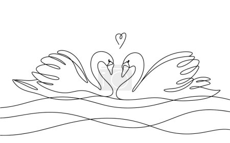 Ilustración de Un par de cisnes enamorados flota en el agua. Pájaros. simbolizando fidelidad y amor. Ilustración vectorial. Imágenes producidas sin el uso de ningún tipo de software de IA en cualquier etapa. - Imagen libre de derechos